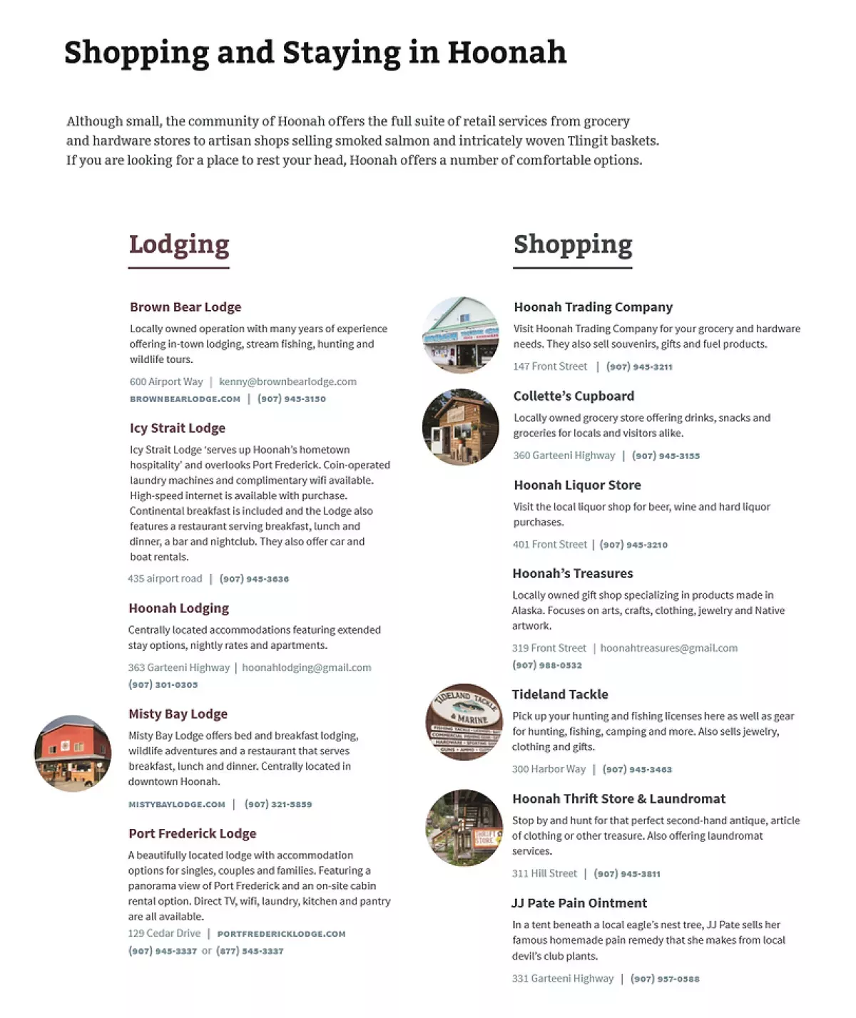 List of Places to Shop & Stay